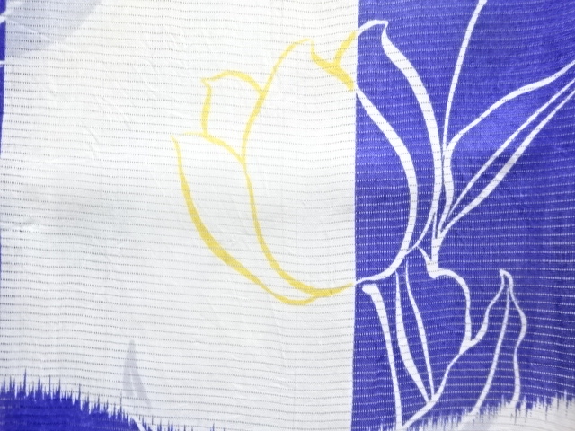 アンティーク　絽市松にチューリップ模様着物